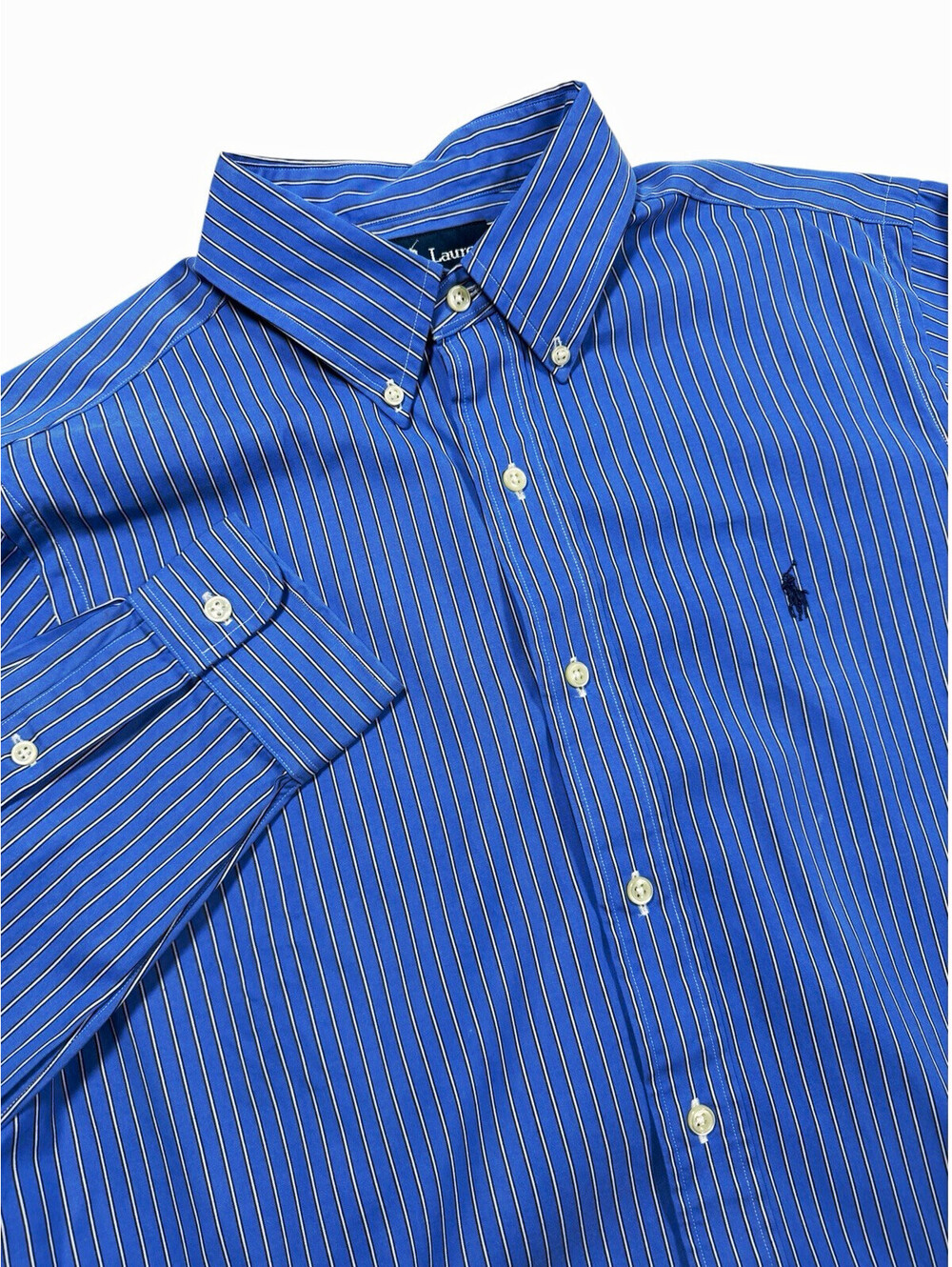 Ralph Lauren Classic Fit Men’s M Blue White Striped Button-Down Cotton Shirt